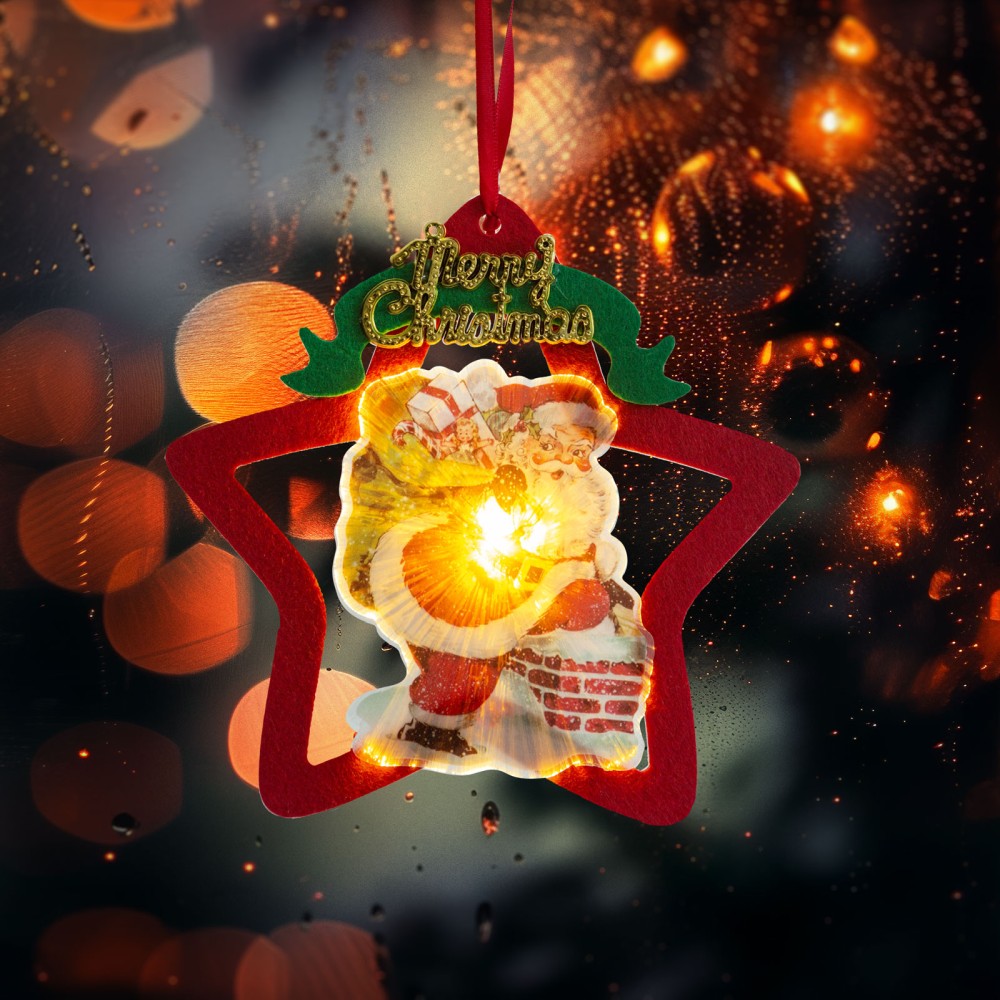 Decor fereastra LED, ventuza, stea Mos Craciun