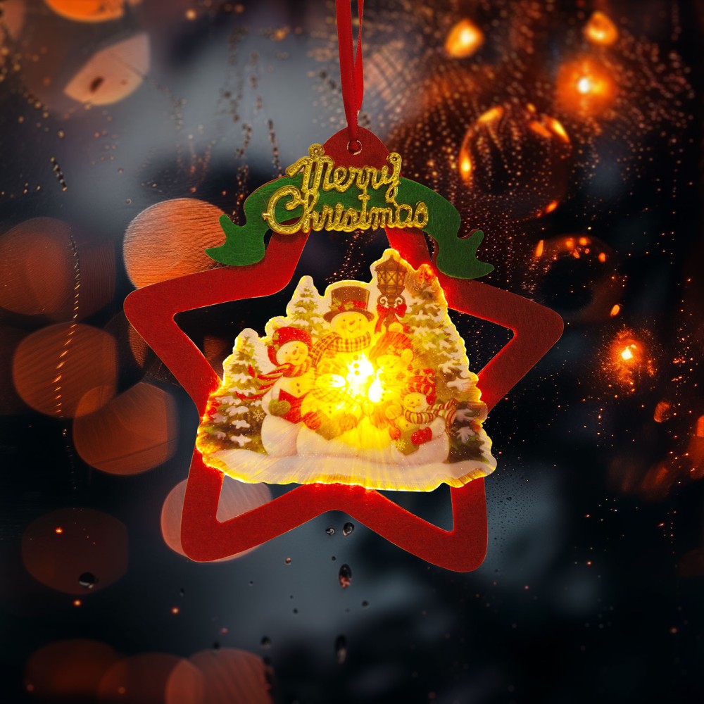 Decor fereastra LED, ventuza, stea Om de zapada