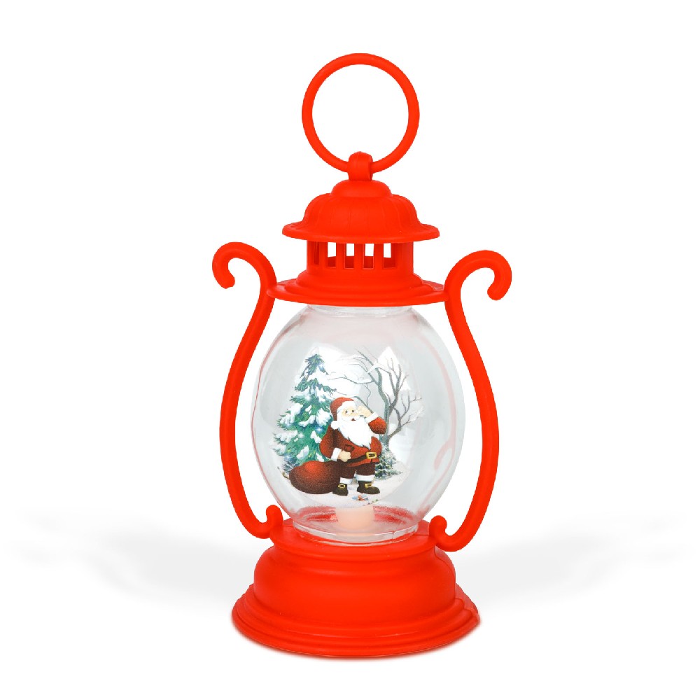Felinar cu LED, Mos Craciun, Rosu, 16.5x7cm