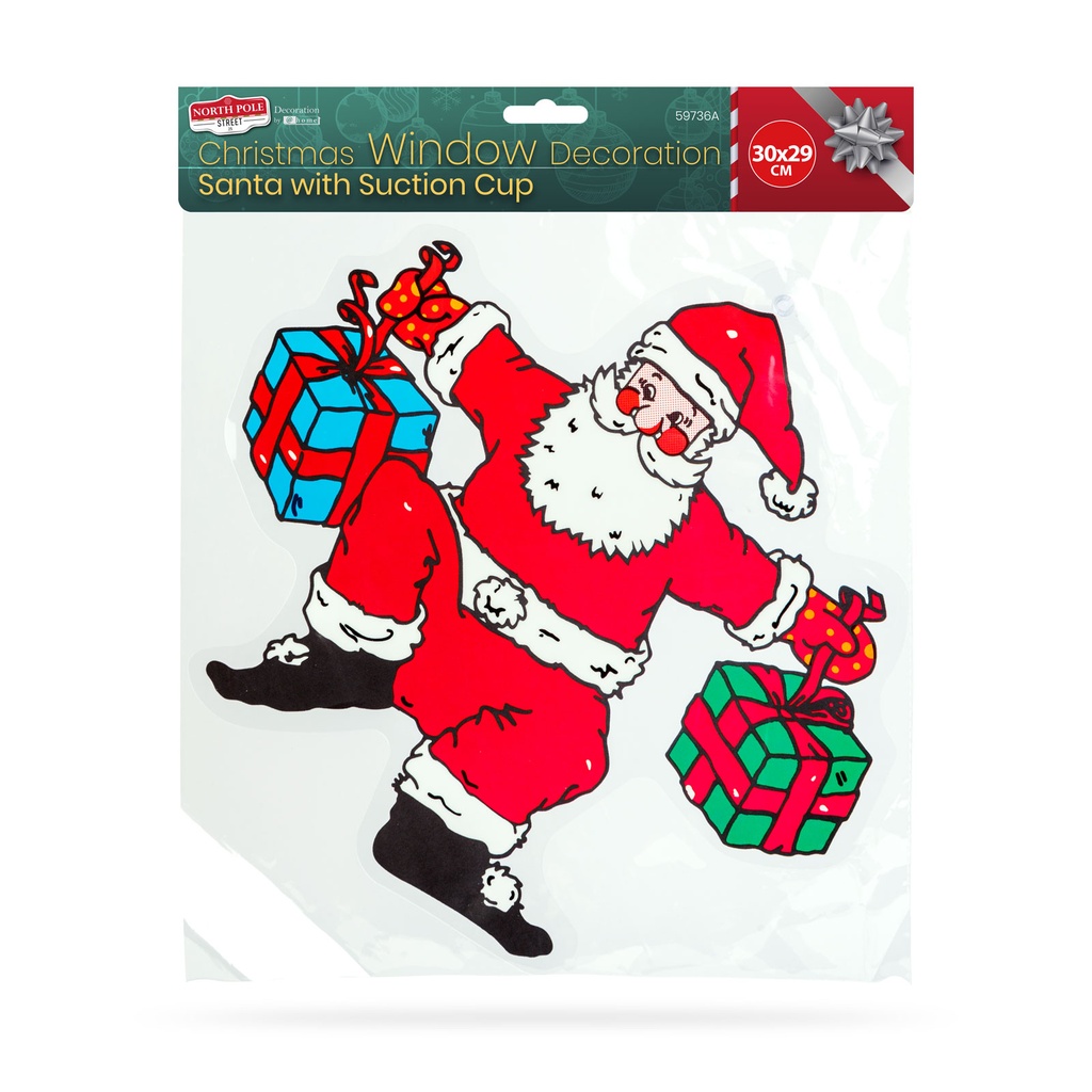 Decoratiune de fereastra, Mos, cu ventuza, rosu, 30x29cm