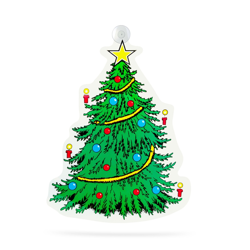 Decoratiune de fereastra, brad, cu ventuza, verde, 30x29cm