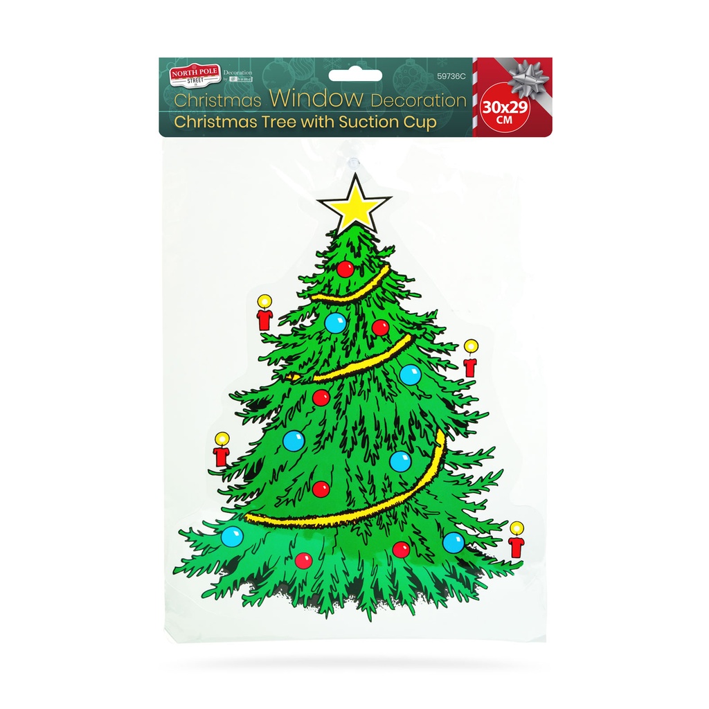 Decoratiune de fereastra, brad, cu ventuza, verde, 30x29cm