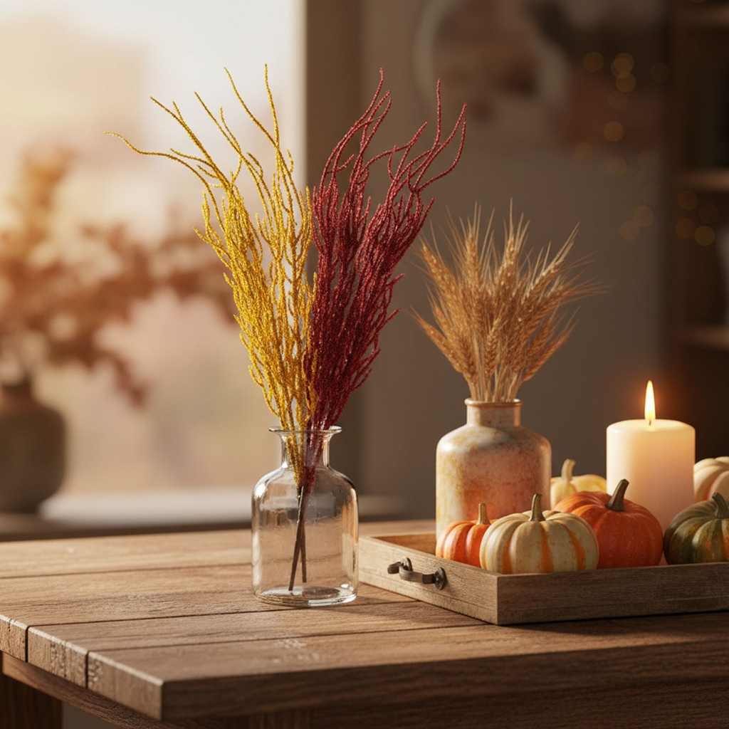 Decoratiune de toamna, sclipici galben si bordo, 2 modele, 40cm