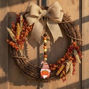 Decoratiune de toamna, spiridus cu dovleac, din lemn, 31x5cm