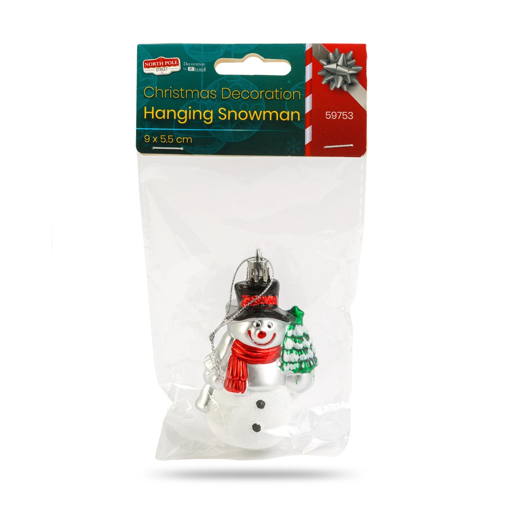 Decoratiune festiva, figura om e zapada, suspendabila, plastic, 9x5.5cm