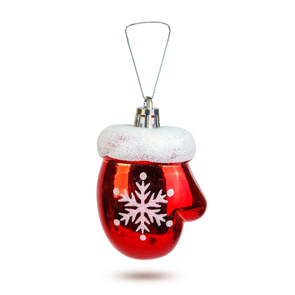 Decoratiune festiva, manusi rosii cu fulg de zapada, 7.2x5cm, set 2 buc.