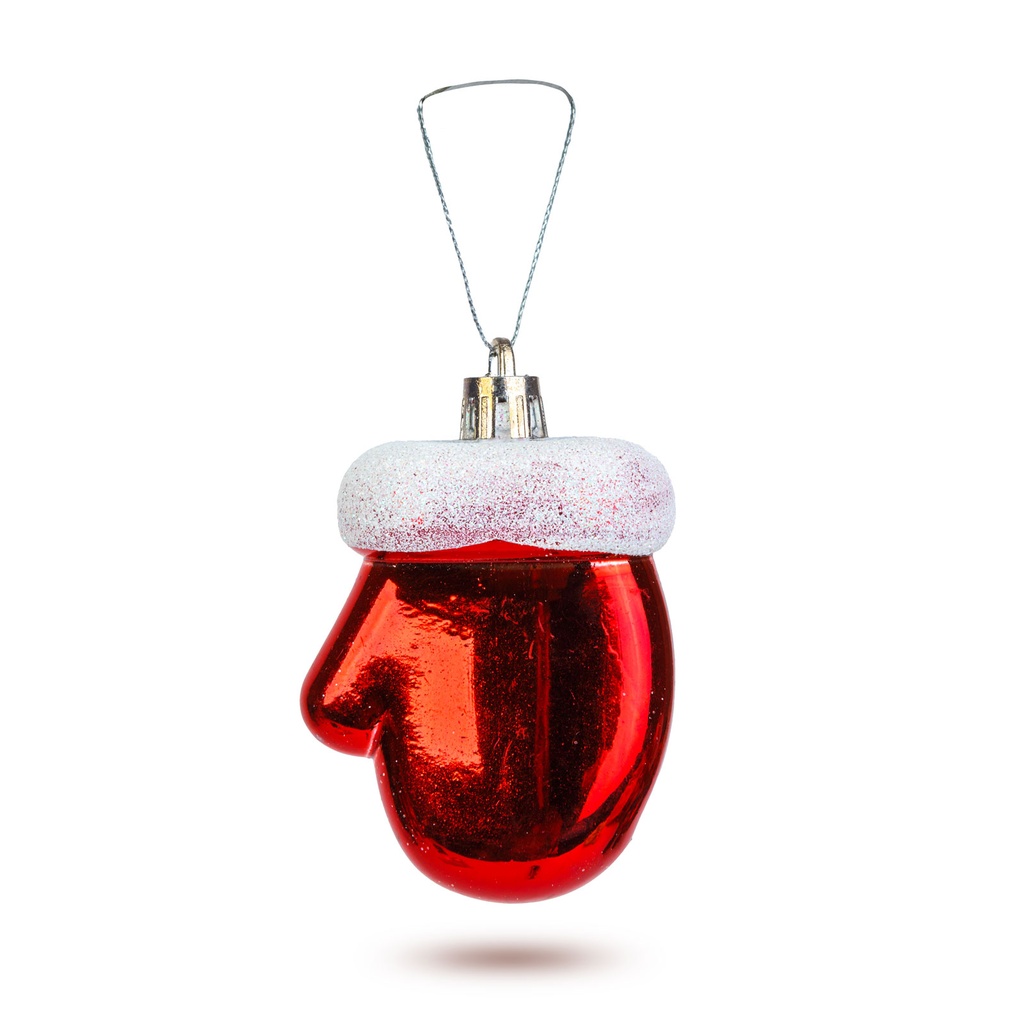 Decoratiune festiva, manusi rosii cu fulg de zapada, 7.2x5cm, set 2 buc.