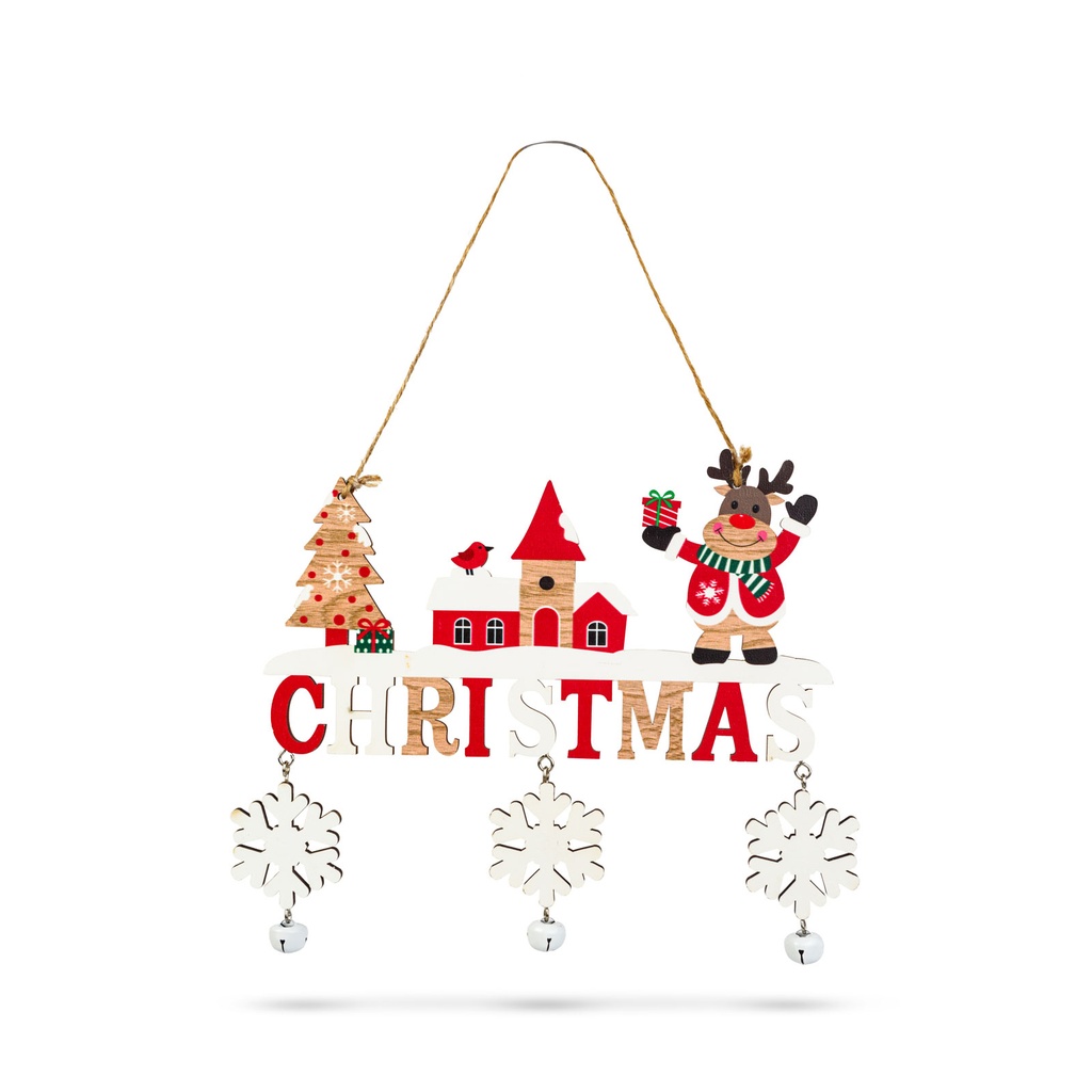 Decoratiune suspendabila din lemn, cu clopotei, 2 modele, 23x20cm