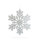 Decoratiune tip fulg de gheata, suspendabila, glitter argintiu, 31cm