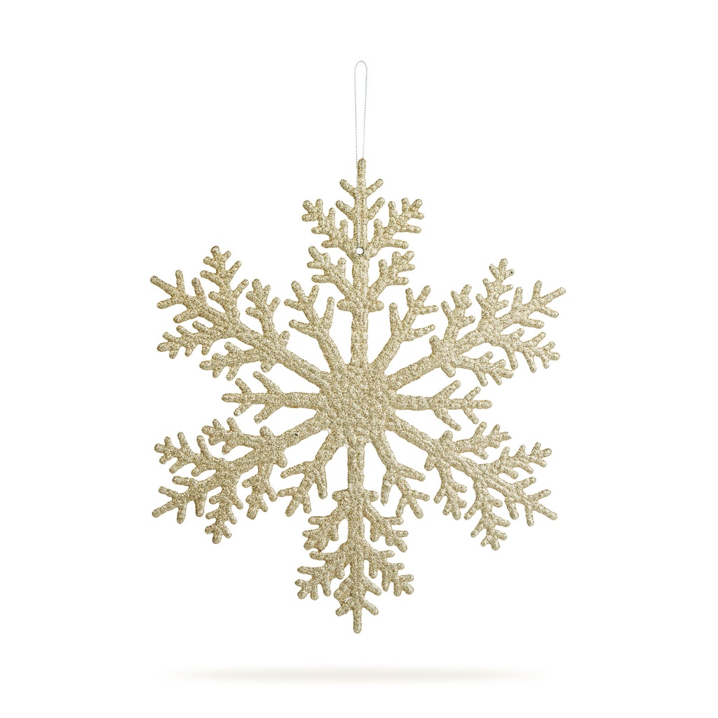 Decoratiune tip fulg de gheata, suspendabila, glitter auriu, 31cm