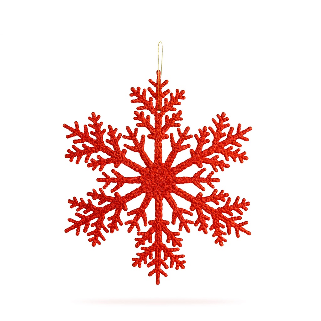 Decoratiune tip fulg de gheata, suspendabila, glitter rosu, 31cm