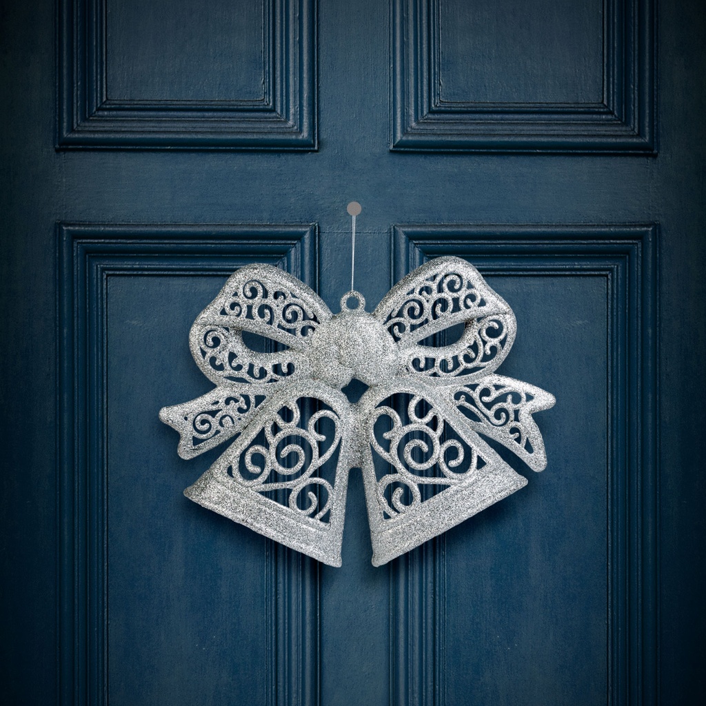 Decoratiune tip funda,suspendabila, argintie, 35cm