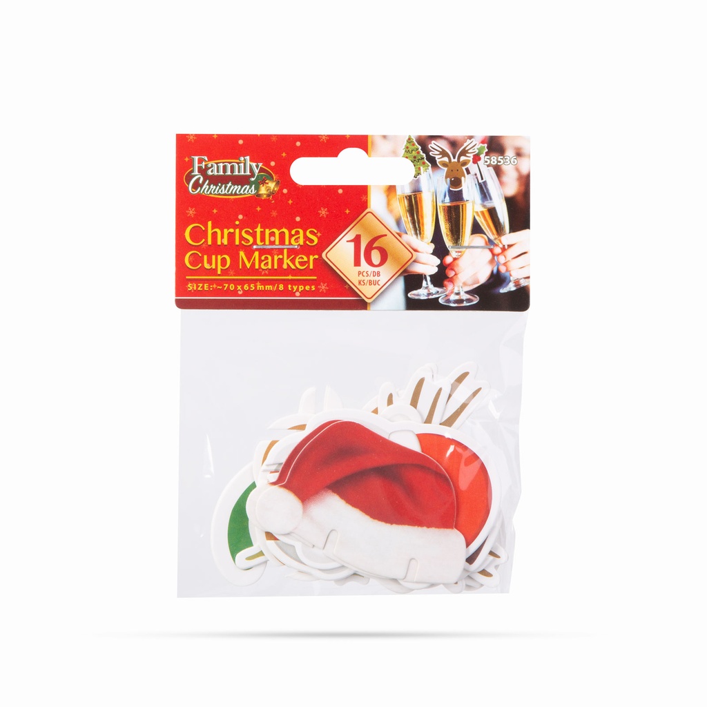 Decor Craciun pt pahare, 8 tipuri, set 16 buc.