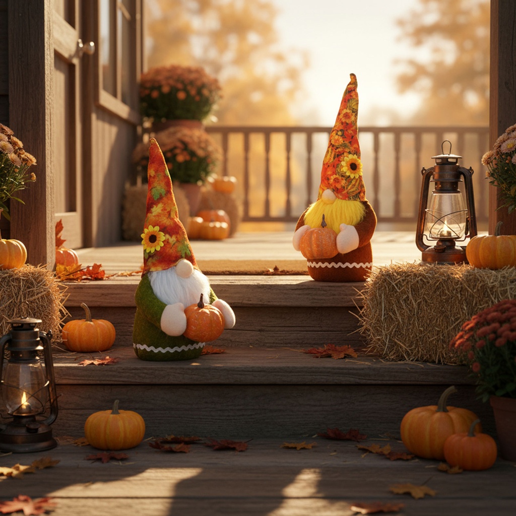 Figurina decorativa de toamna, Mos cu dovleac, 2 modele, 35cm