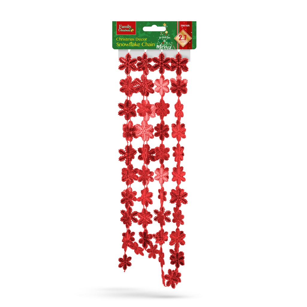 Ghirlanda de Craciun, fulgi de nea, rosu, 2.7m