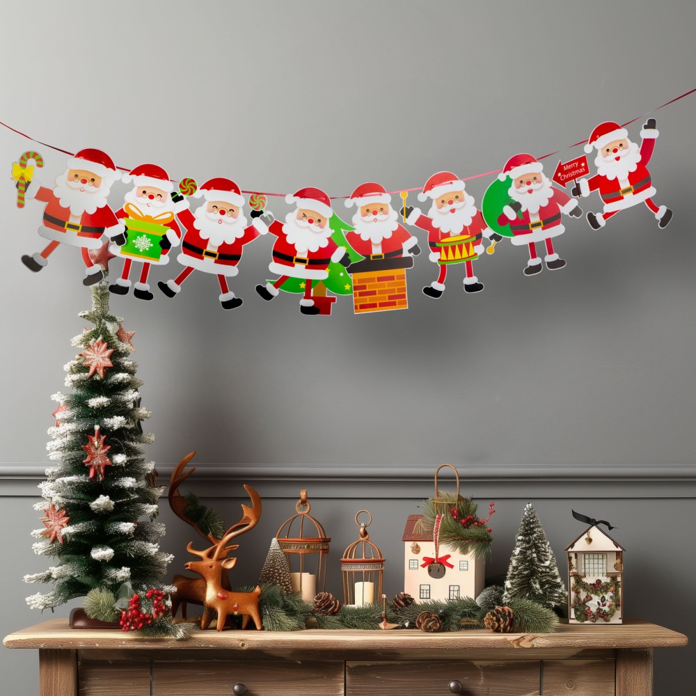 Ghirlanda de hartie Mos Craciun, 8 buc., 3.5m