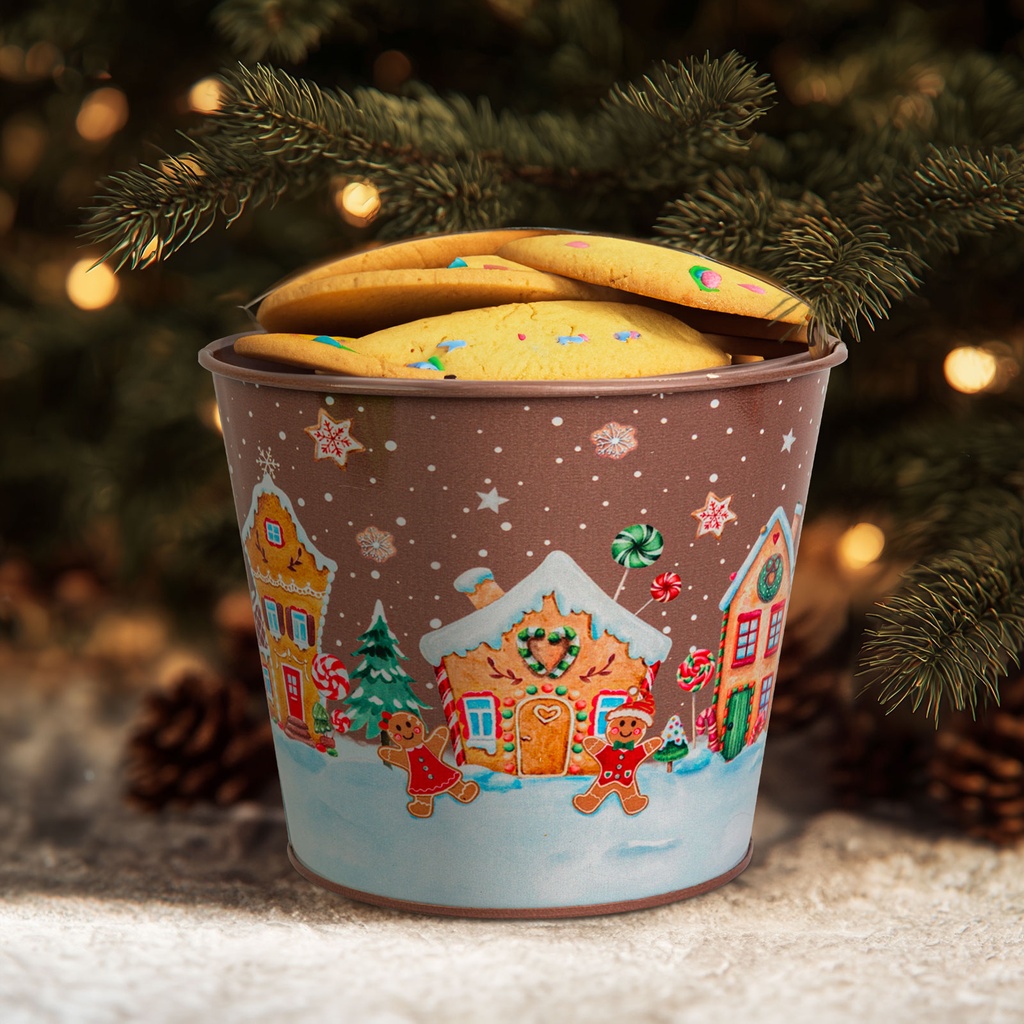 Ghiveci decorativ din metal, model turta dulce, 13x11cm