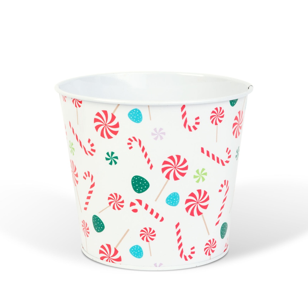 Ghiveci decorativ metalic, model bastonas de zahar, 13x11cm