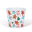 Ghiveci decorativ metalic, casuta din turta dulce si brad, 13x11cm