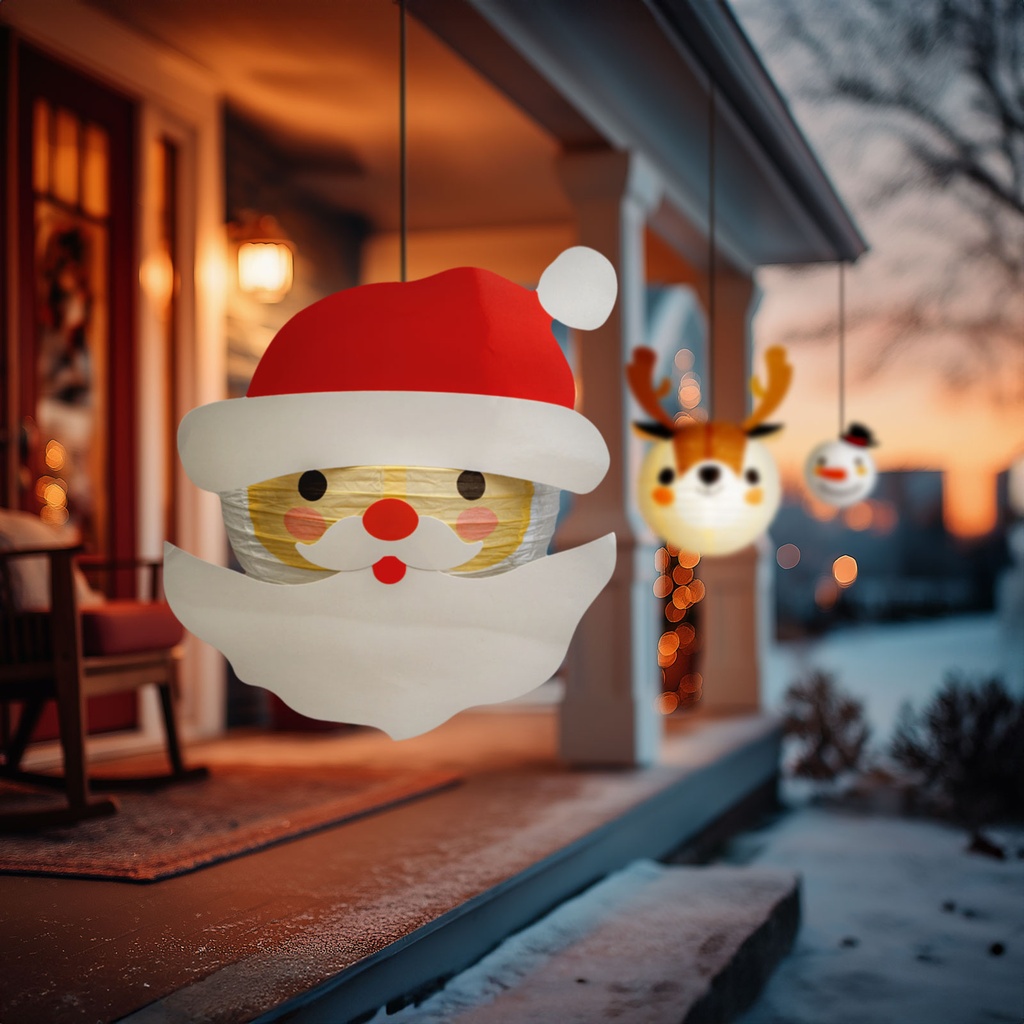 Lampion decorativ din hartie, Mos, rosu, alb, Fi 30cm