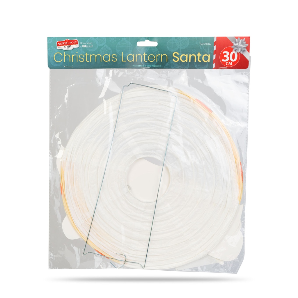 Lampion decorativ din hartie, Mos, rosu, alb, Fi 30cm