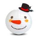 Lampion decorativ din hartie, om de zapada, alb, Fi 30cm