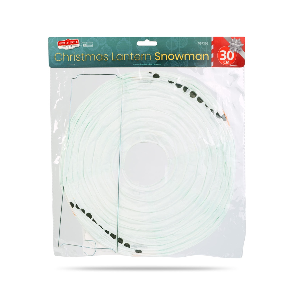 Lampion decorativ din hartie, om de zapada, alb, Fi 30cm
