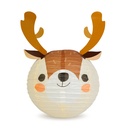 Lampion decorativ din hartie, ren, maro, alb, Fi 30cm