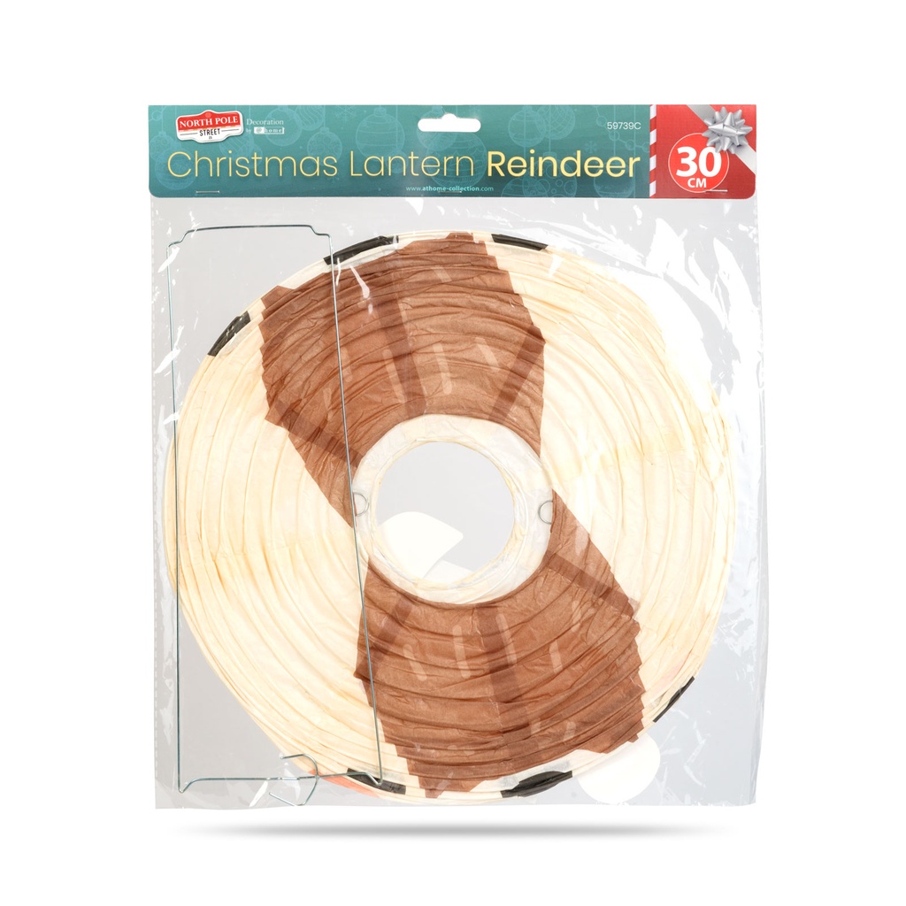 Lampion decorativ din hartie, ren, maro, alb, Fi 30cm