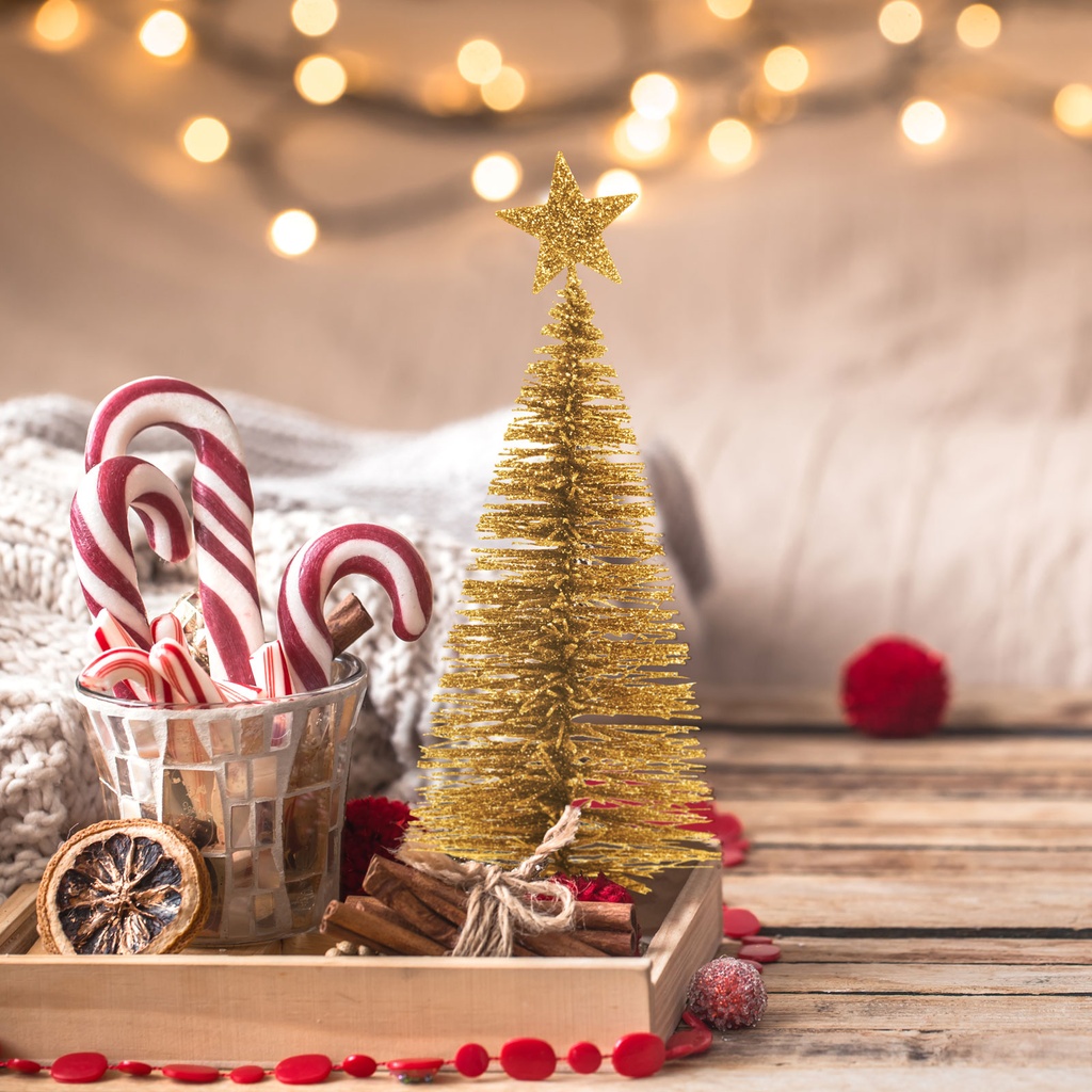 Mini decor pin artificial, sclipici, 18cm