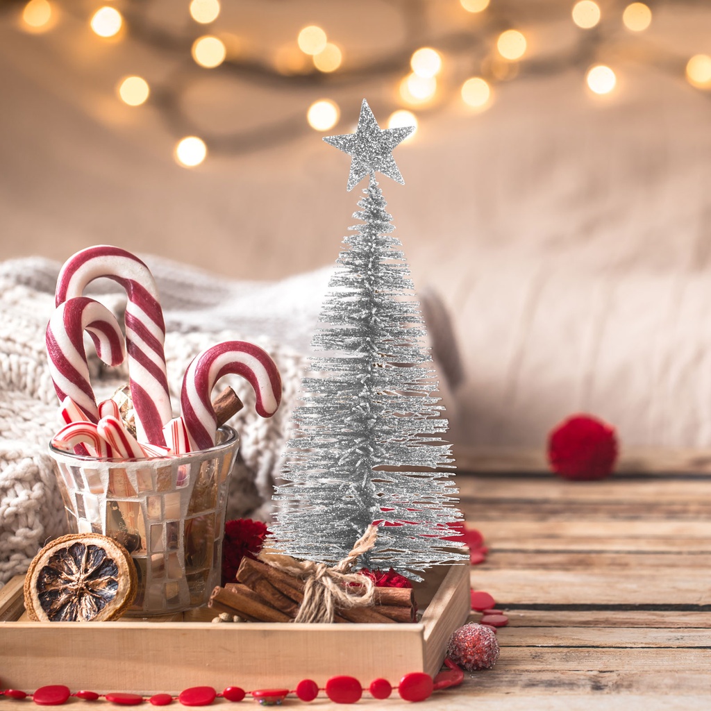 Mini decor pin artificial, sclipici, 18cm