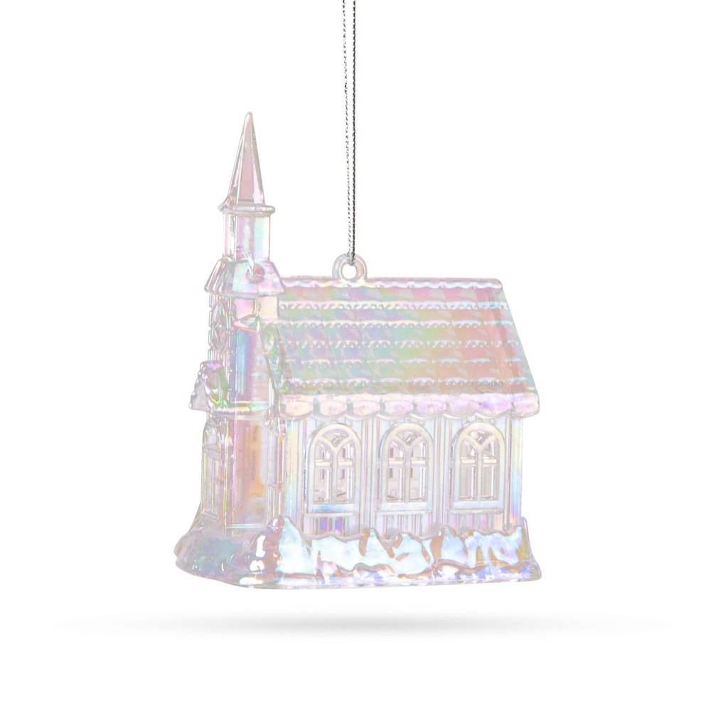 Ornament Craciun, biserica acrilica, 75x100x60mm