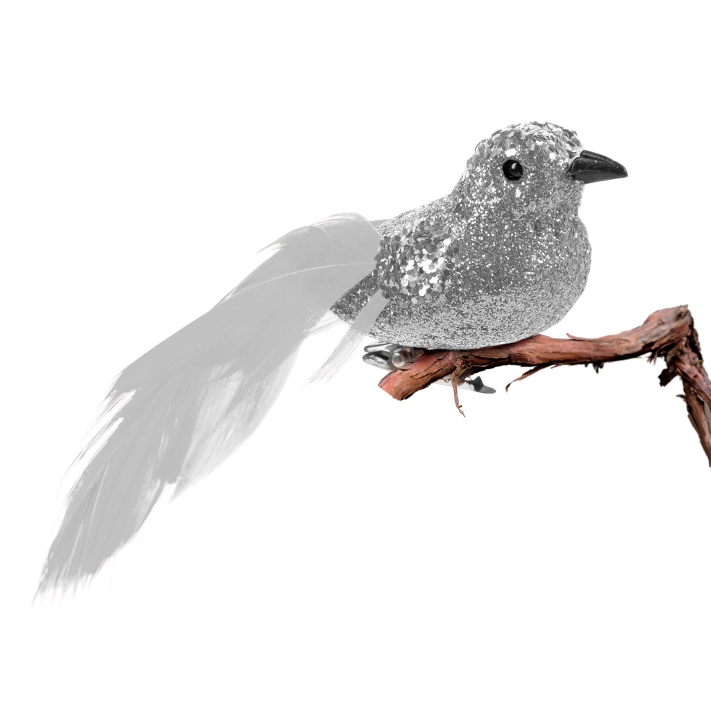 Ornament de Craciun, pasare sclipici, set 2 buc.