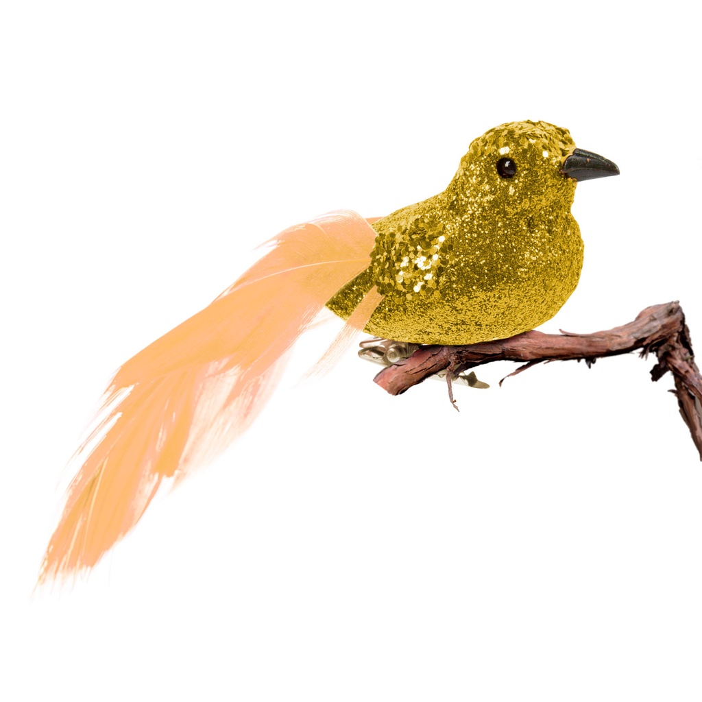 Ornament de Craciun, pasare sclipici, set 2 buc.