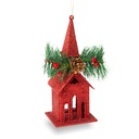 Ornament de brad, biserica, rosu, 16x6.5cm