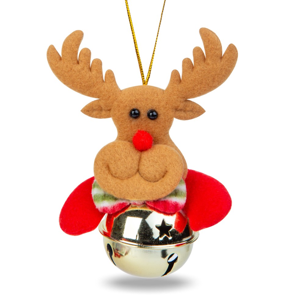 Ornament brad, ren cu clopot, 11x10cm