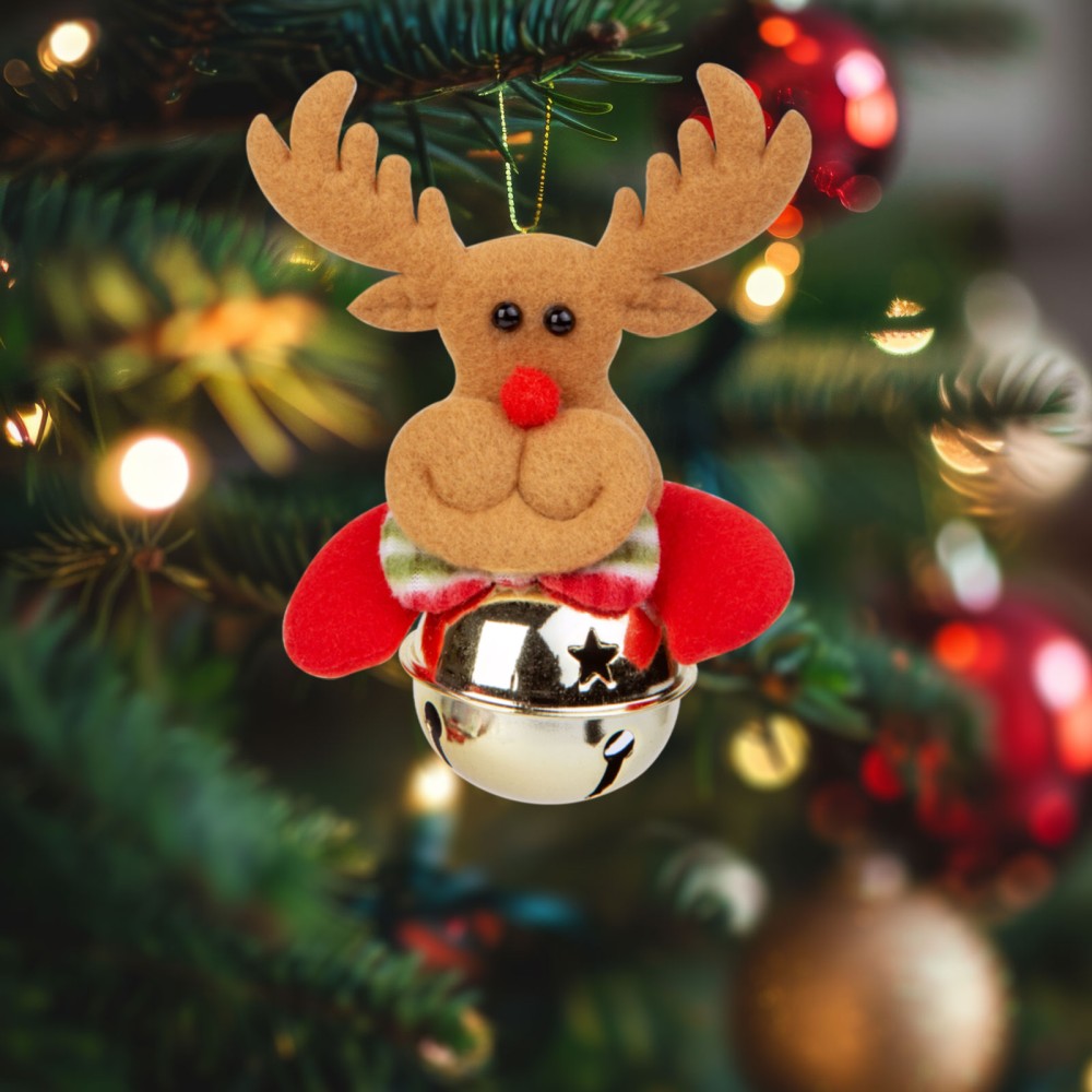 Ornament brad, ren cu clopot, 11x10cm