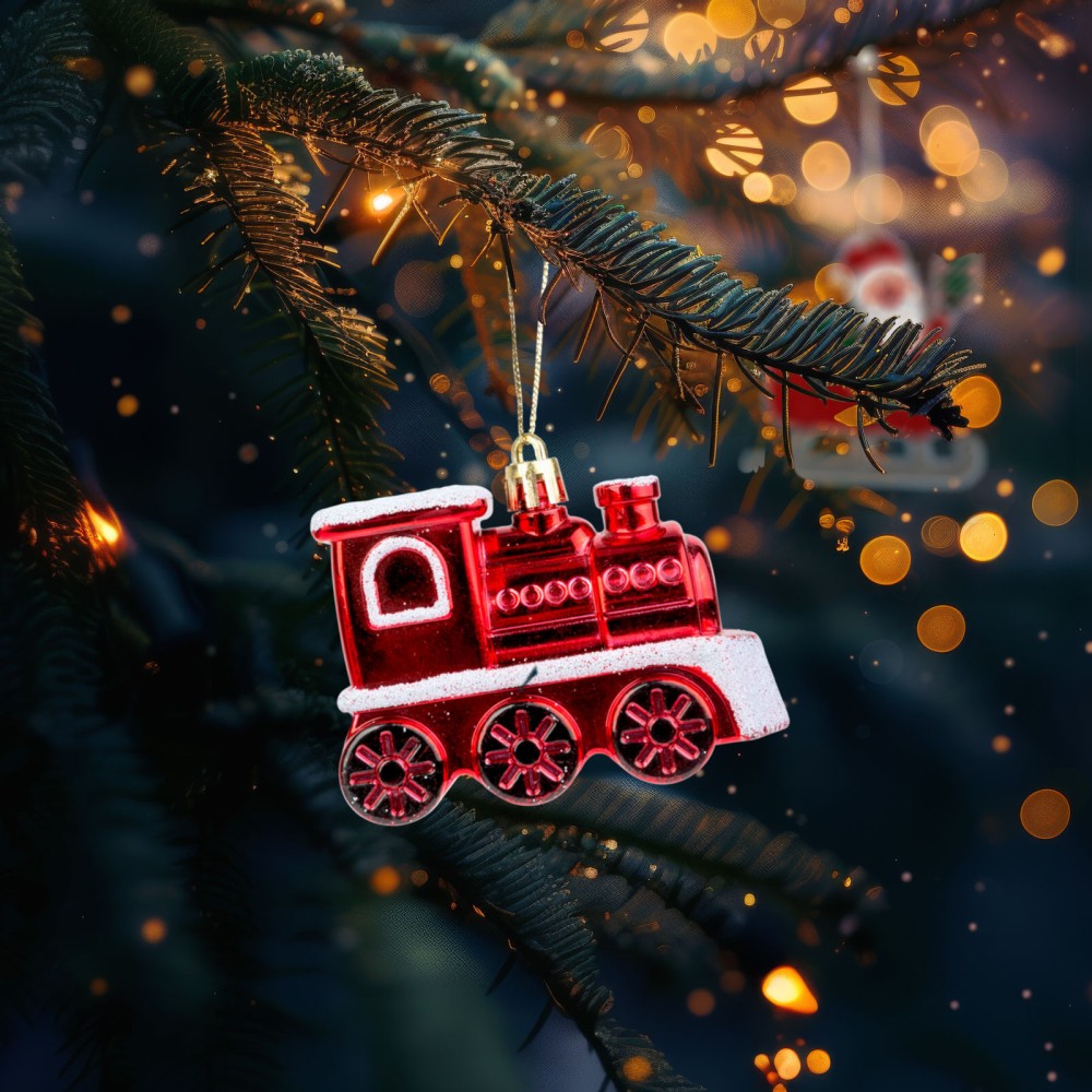 Ornament brad, locomotiva lucioasa, 8x6x3cm