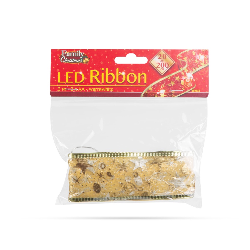 Panglica LED de Craciun, aurie, 2xAA, 2mx5cm