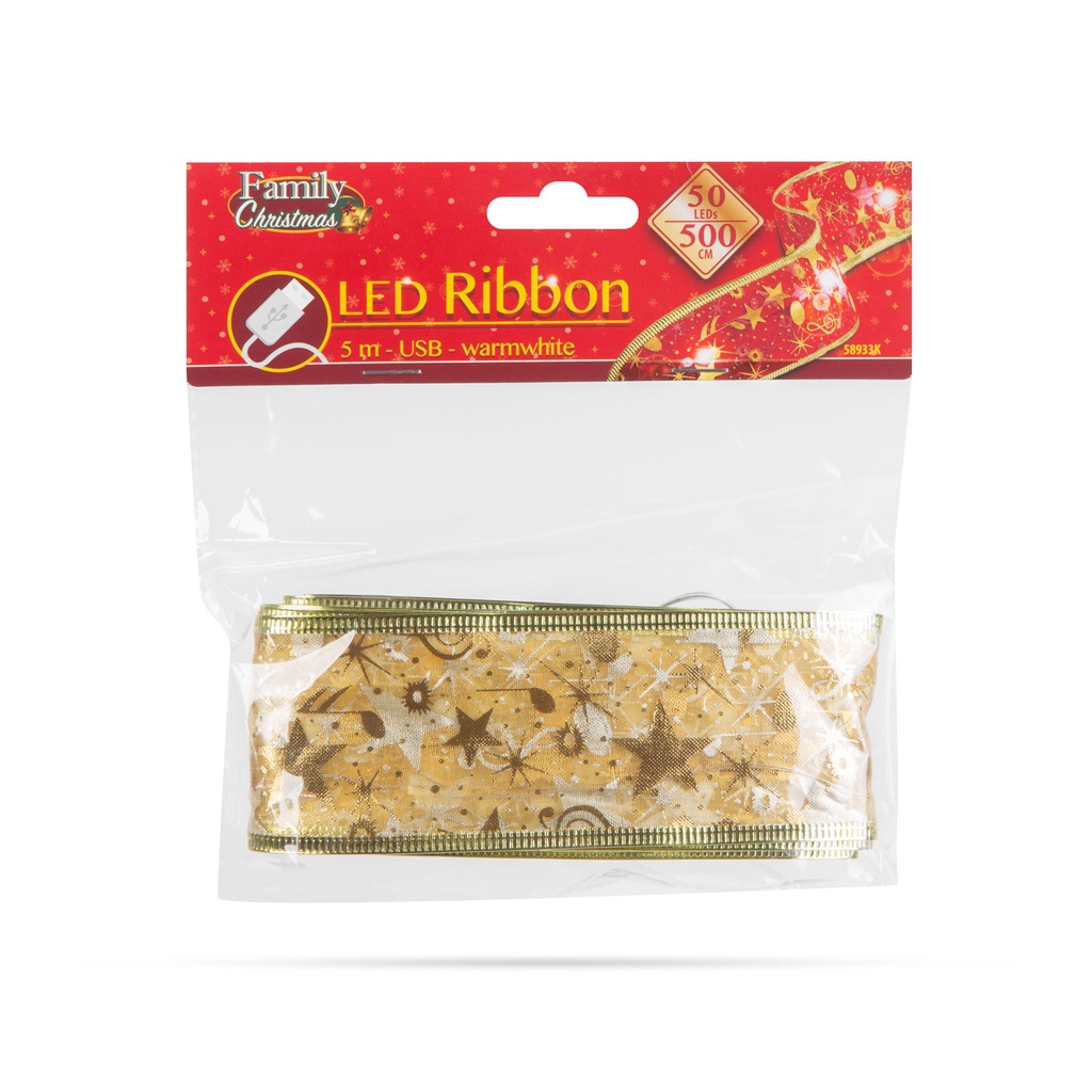 Panglica LED de Craciun, aurie, 2xAA, 5mx5cm
