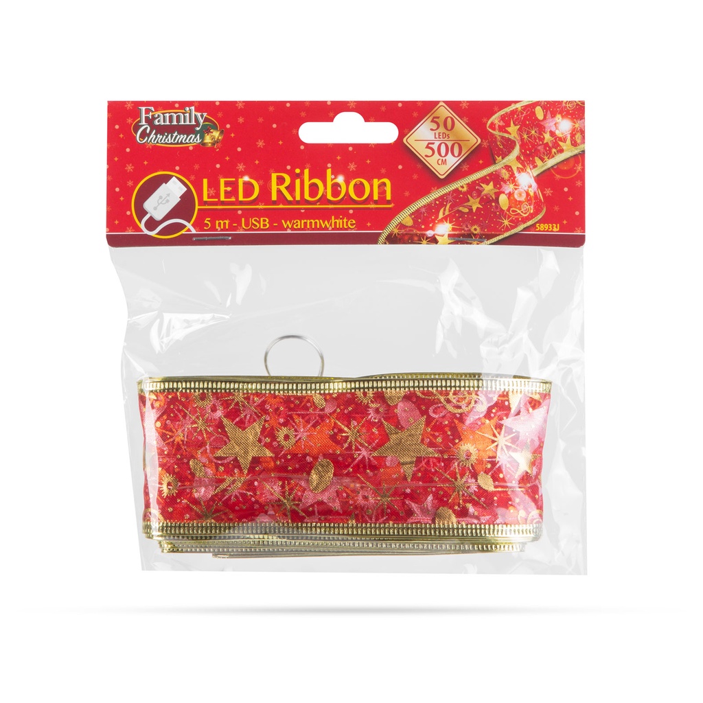 Panglica LED de Craciun, rosie, 2xAA, 5mx5cm