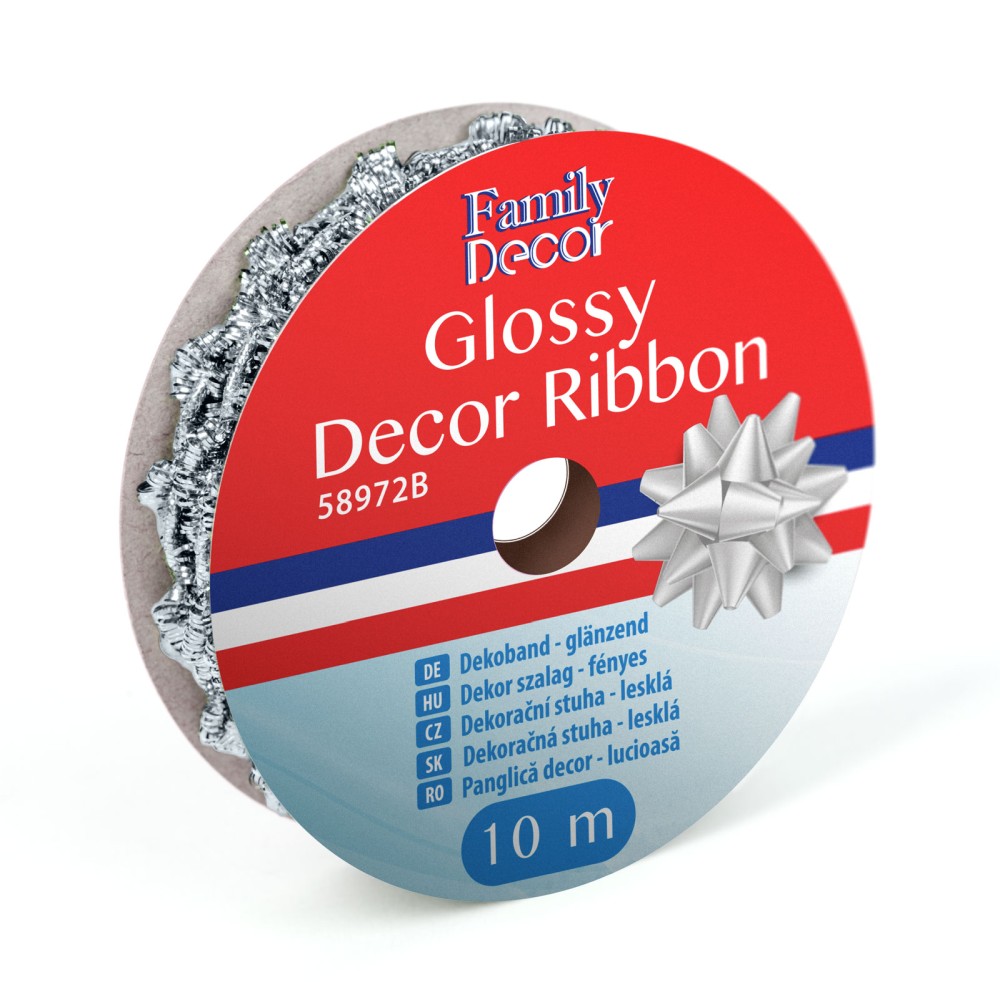 Panglica decor Craciun, lucioasa, argintie, 2.74m