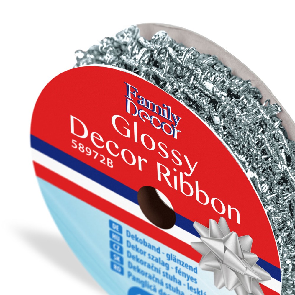 Panglica decor Craciun, lucioasa, argintie, 2.74m