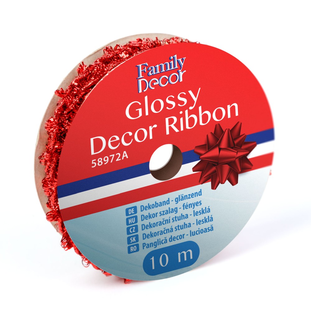 Panglica decor Craciun, lucioasa, rosie, 2.74m