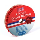 Panglica decor Craciun, lucioasa, rosie, 2.74m