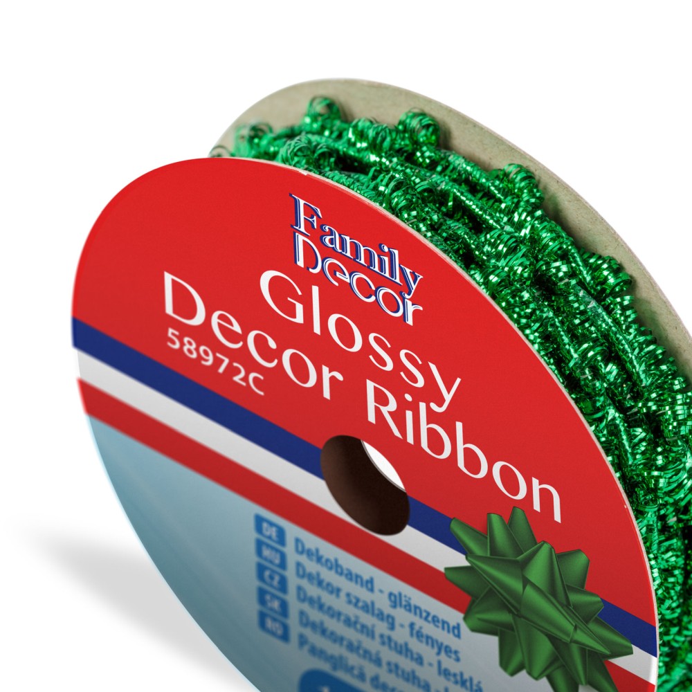 Panglica decor Craciun, lucioasa, verde, 2.74m