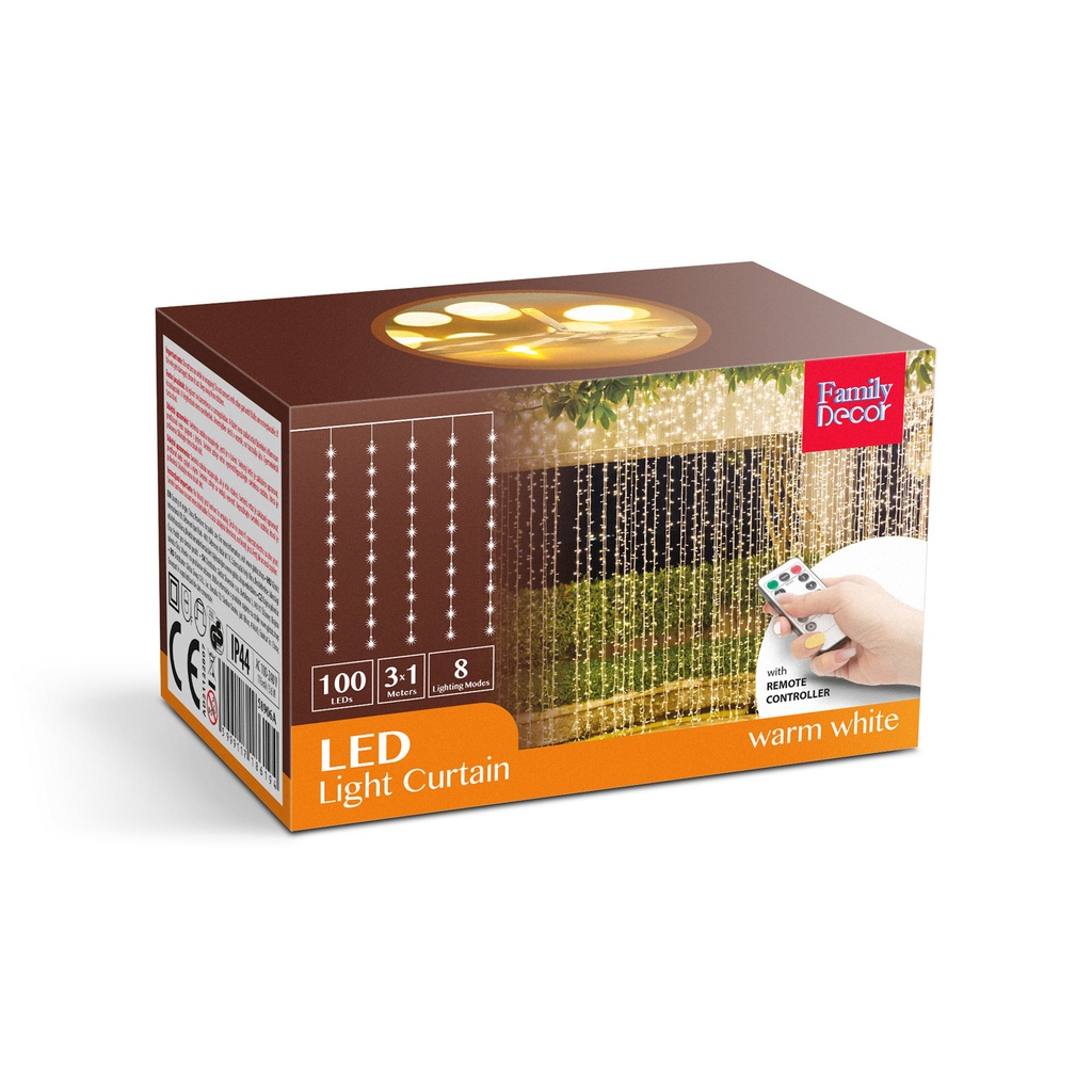 Perdea luminoasa, 100 LED, telecomanda, 3x1m