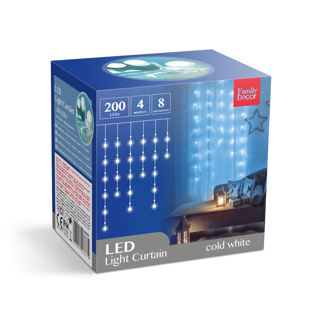 Perdea luminoasa, 200 LED, IP44, 8 programe, 4.2m