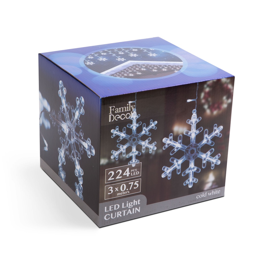 Perdea luminoasa, fulg de nea, 224 LED, 3x0.75m