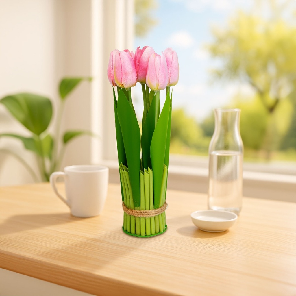 Planta artificiala, lalea roz, 26x6.5cm